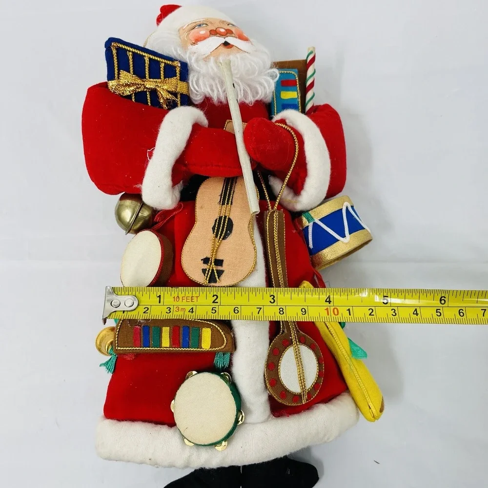 Vintage‎ Christmas Corner Musical Santa Claus Figure Red Velvet 10 Inch Decor